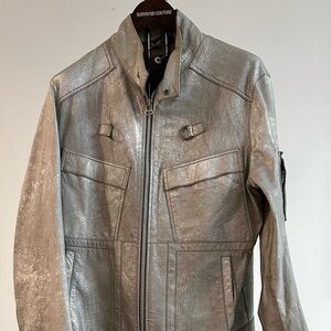 Hugo Boss Metallic Gray Leather Jacket